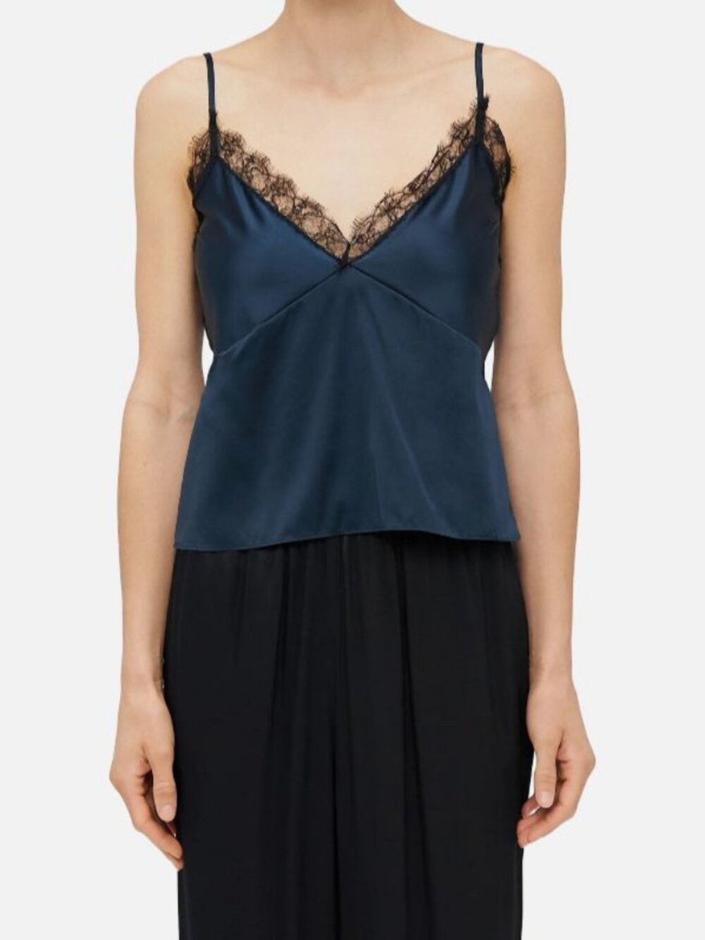 Kiki De Montparnasse Women's Blue Silk Lace Inset Cami Sleepwear Size M